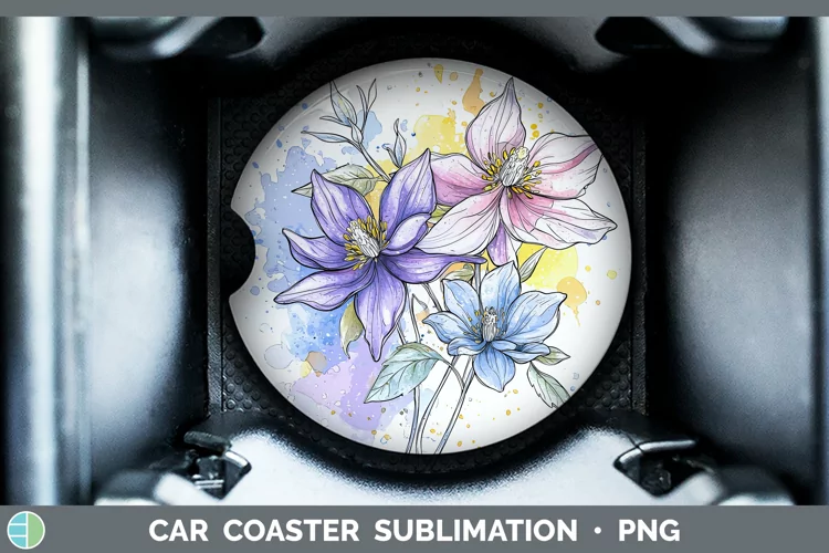 Watercolor Columbine Car Coaster Sublimation Designs
