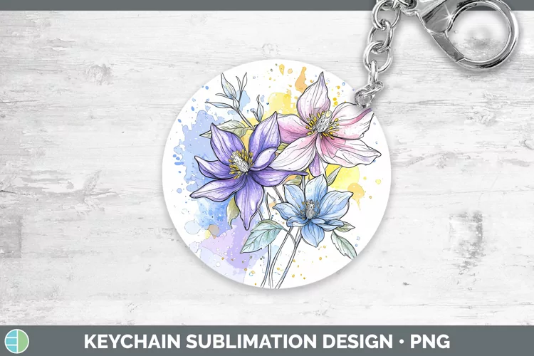 Watercolor Columbine Keychain Sublimation Keyring Designs