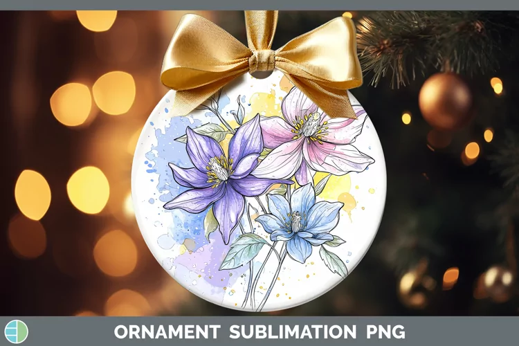Watercolor Columbine Ornament Sublimation Bauble Designs