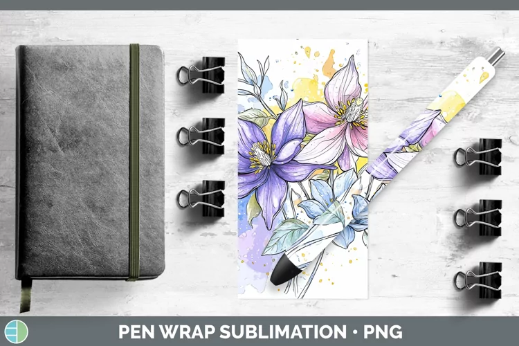 Watercolor Columbine Pen Wrap Sublimation Pen Designs
