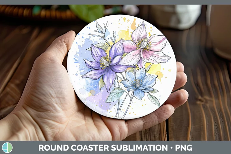Watercolor Columbine Round Coaster Sublimation Coaster Desig