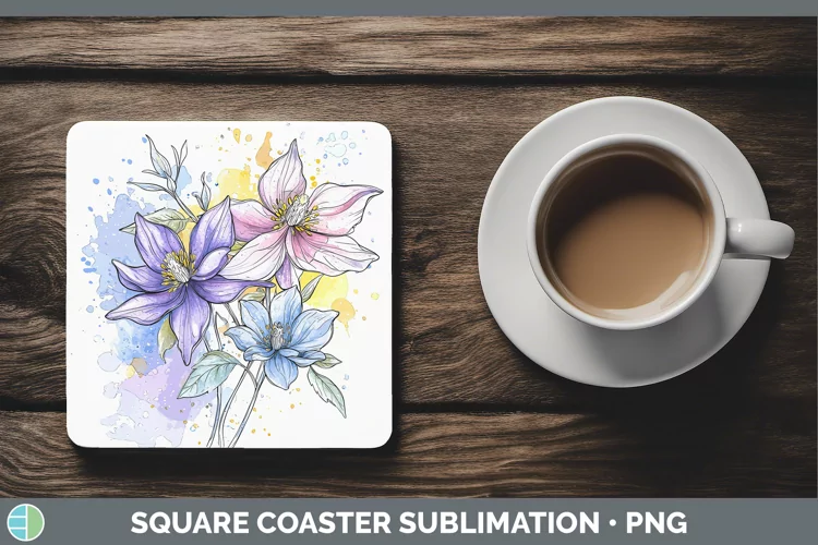 Watercolor Columbine Square Coaster Sublimation Coaster Desi