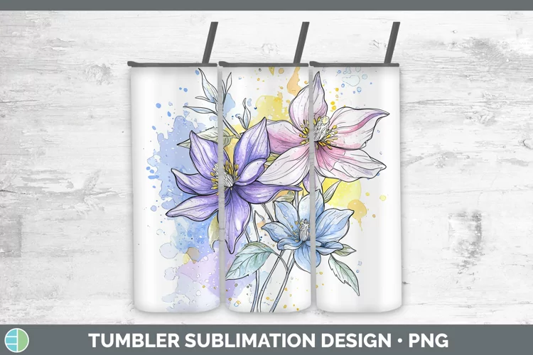 Watercolor Columbine Tumbler Sublimation 20 oz Skinny Tumble