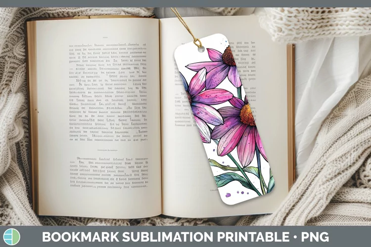 Watercolor Coneflower Bookmark Sublimation Printable Designs