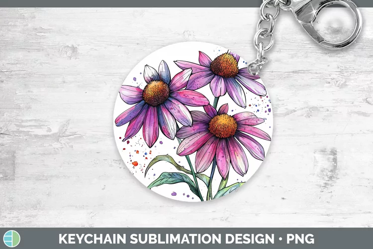 Watercolor Coneflower Keychain Sublimation Keyring Designs