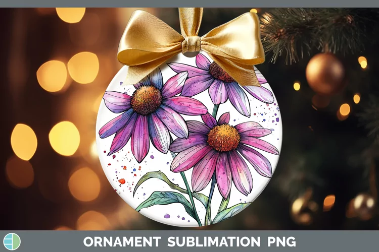 Watercolor Coneflower Ornament Sublimation Bauble Designs