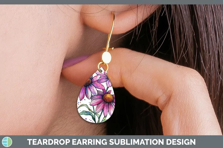 Watercolor Coneflower Teardrop Earrings Sublimation Earrings