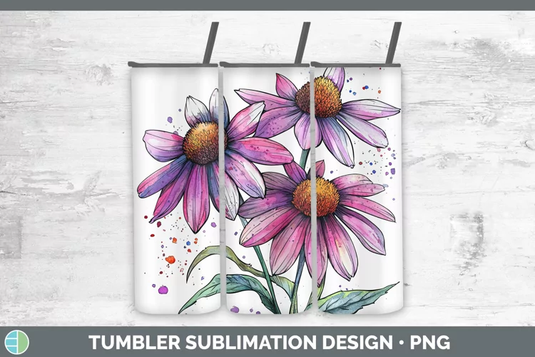 Watercolor Coneflower Tumbler Sublimation 20 oz Skinny Tumbl