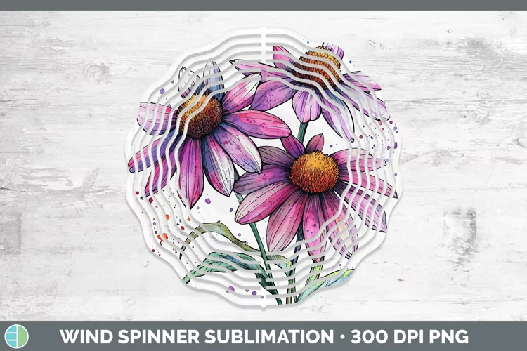 Watercolor Coneflower Wind Spinner Sublimation Spinner Desig