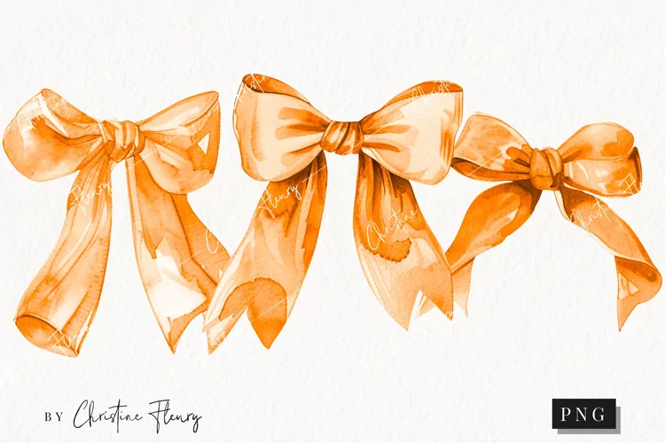 Watercolor Orange Coquette Bow | Fall PNG
