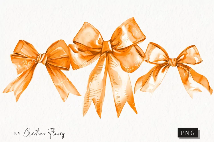 Watercolor Orange Coquette Bow | Fall PNG