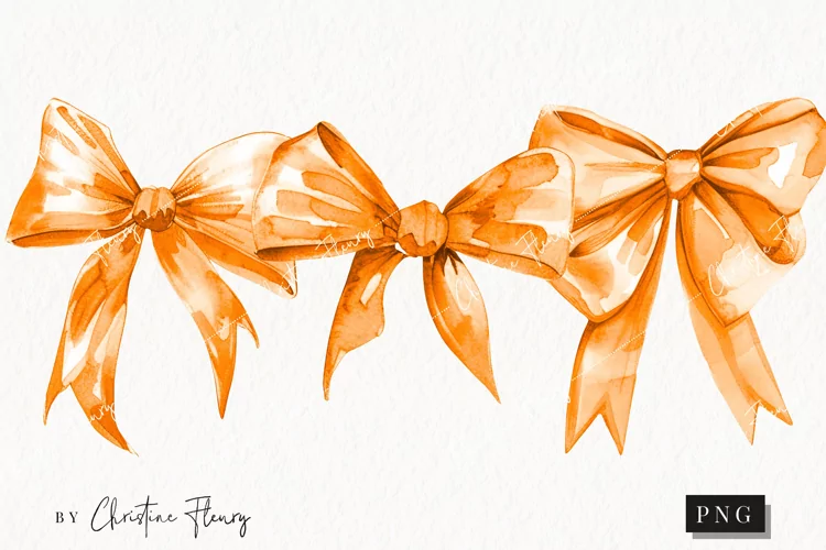 Watercolor Orange Coquette Bow | Fall PNG