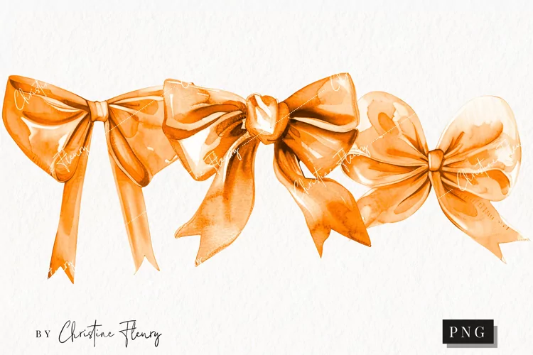 Watercolor Orange Coquette Bow | Fall PNG
