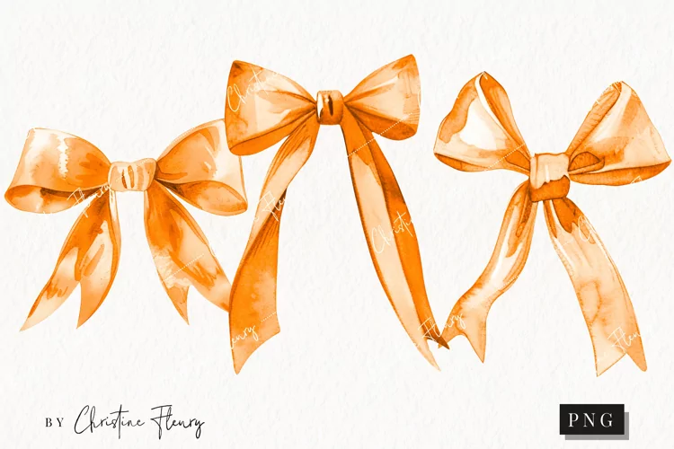 Watercolor Orange Coquette Bow | Fall PNG