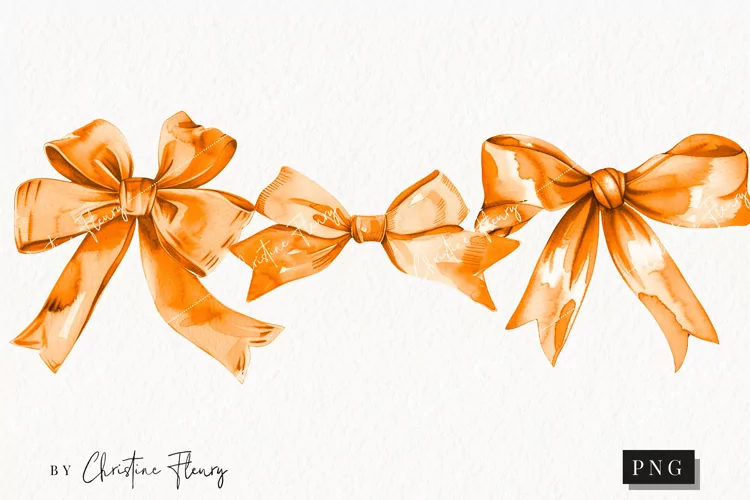 Watercolor Orange Coquette Bow | Fall PNG