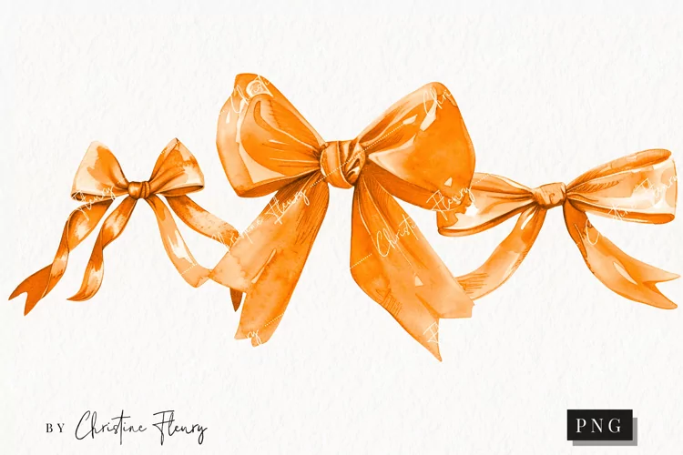 Watercolor Orange Coquette Bow | Fall PNG