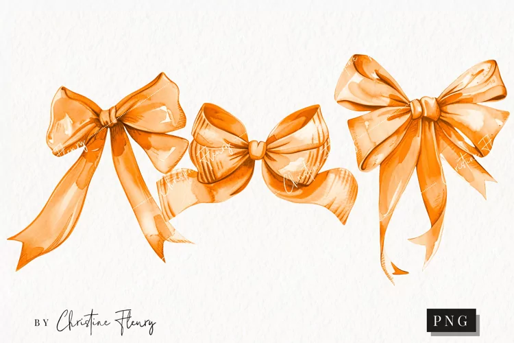 Watercolor Orange Coquette Bow | Fall PNG
