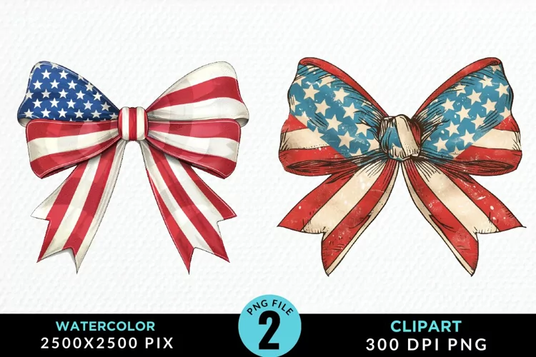 Watercolor Coquette 4th Of July Bow PNG Clipart