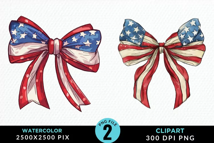 Watercolor Coquette 4th Of July Bow PNG Clipart