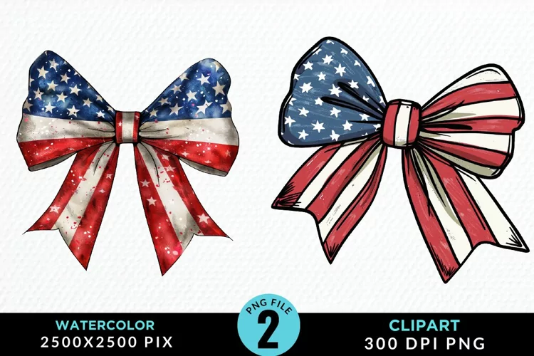 Watercolor Coquette 4th Of July Bow PNG Clipart