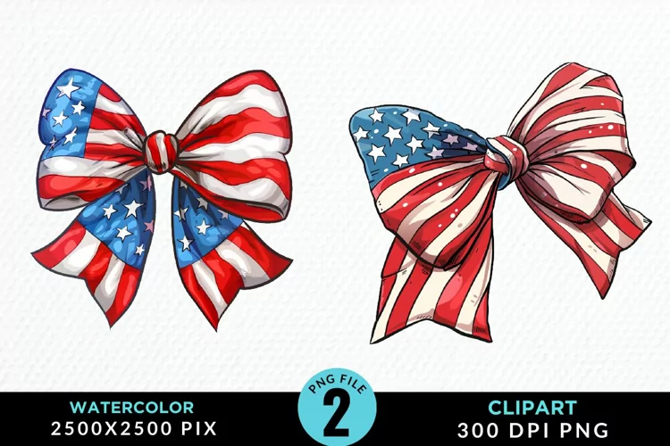 Watercolor Coquette 4th Of July Bow PNG Clipart