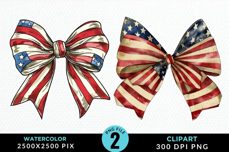 Watercolor Coquette 4th Of July Bow Fun Clipart