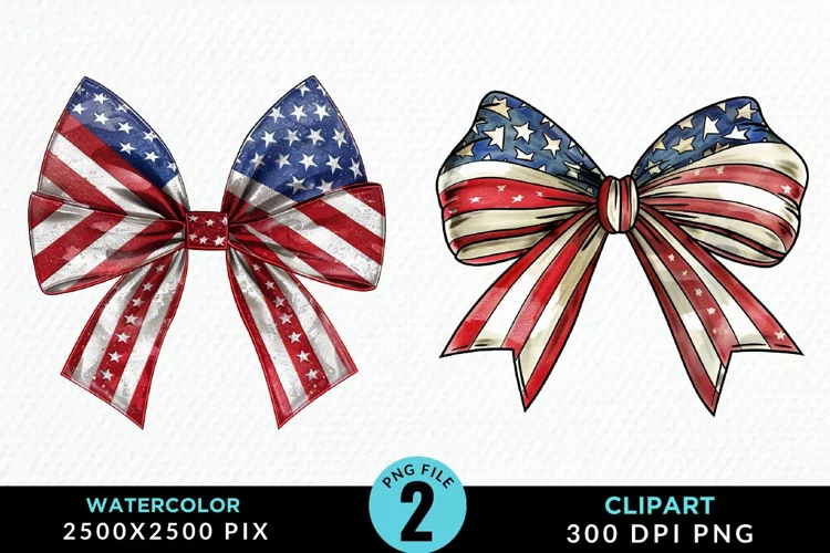Watercolor Coquette 4th Of July Bow PNG Clipart