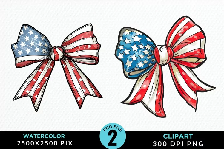 Watercolor Coquette 4th Of July Bow Fun Clipart