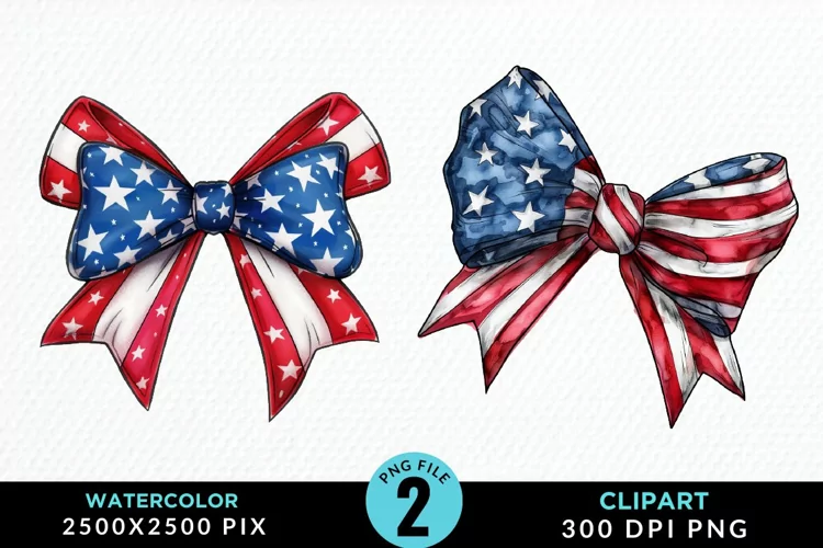 Watercolor Coquette 4th Of July Bow PNG Clipart