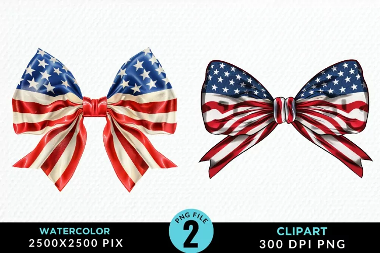 Watercolor Coquette 4th Of July Bow PNG Clipart