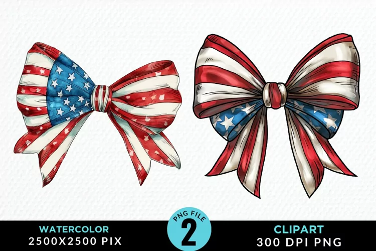 Watercolor Coquette 4th Of July Bow PNG Clipart