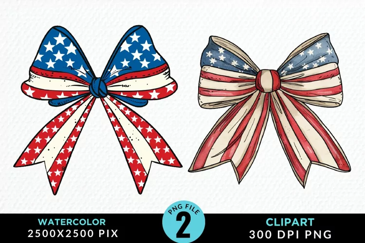 Watercolor Coquette 4th Of July Bow Fun Clipart
