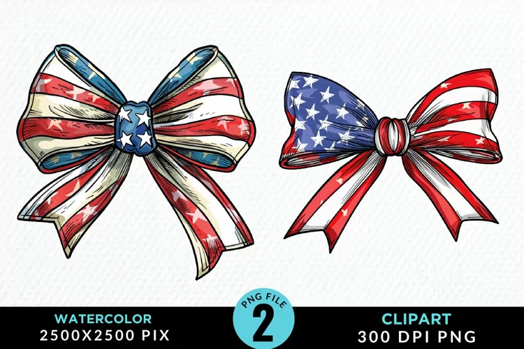 Watercolor Coquette 4th Of July Bow PNG Clipart