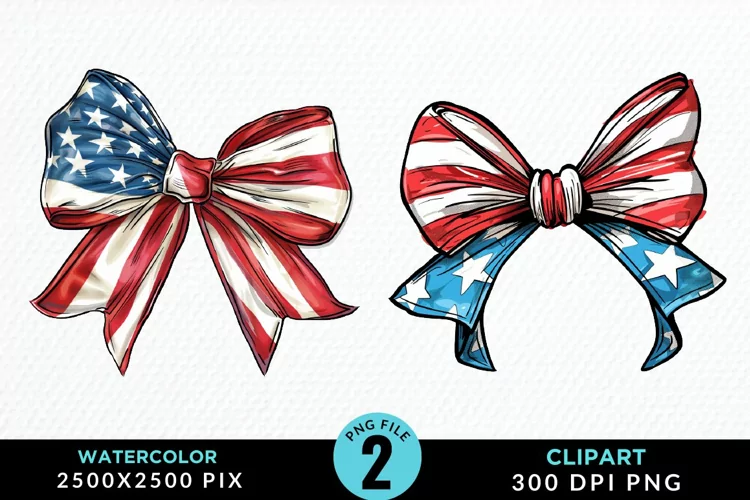 Watercolor Coquette 4th Of July Bow Fun Clipart