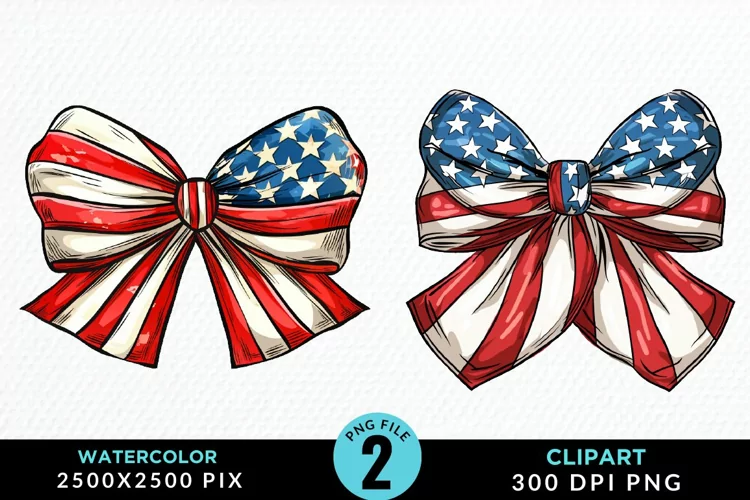 Watercolor Coquette 4th Of July Bow Fun Clipart