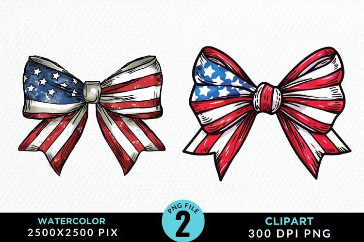 Watercolor Coquette 4th Of July Bow PNG Clipart