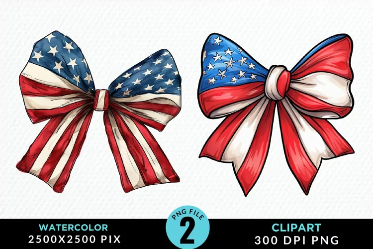 Watercolor Coquette 4th Of July Bow PNG Clipart