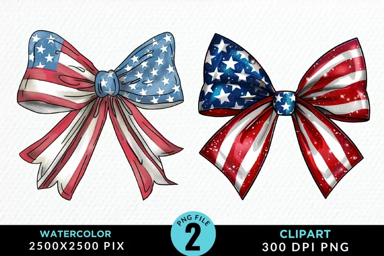Watercolor Coquette 4th Of July Bow PNG Clipart