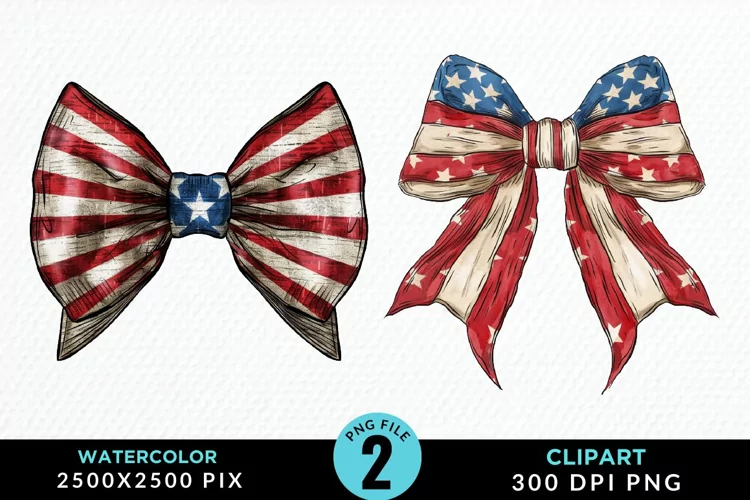 Watercolor Coquette 4th Of July Bow PNG Clipart