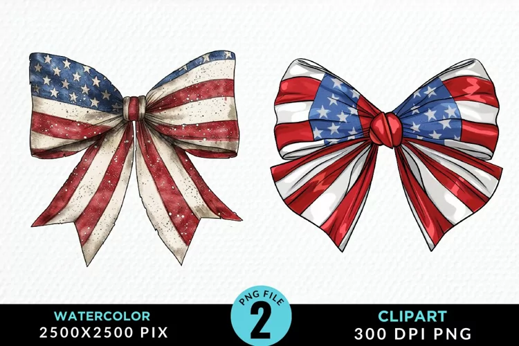 Watercolor Coquette 4th Of July Bow PNG Clipart