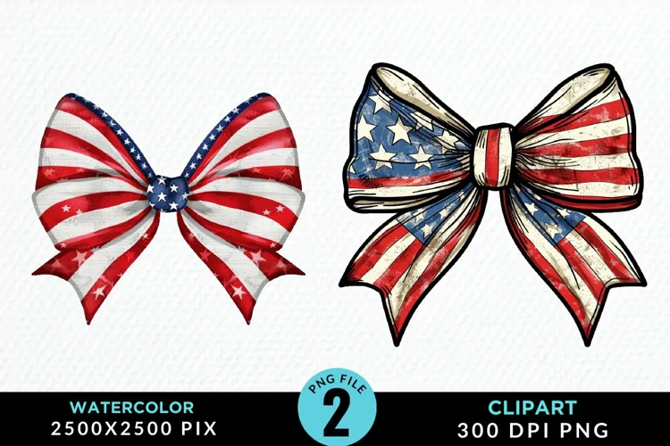 Watercolor Coquette 4th Of July Bow PNG Clipart