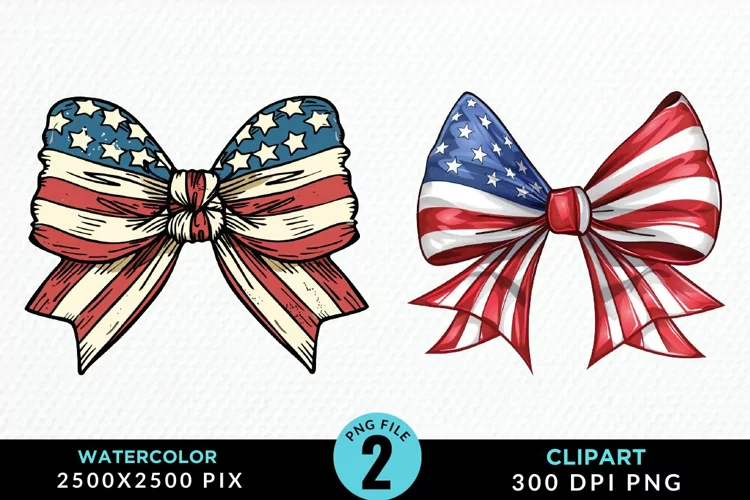 Watercolor Coquette 4th Of July Bow Fun Clipart