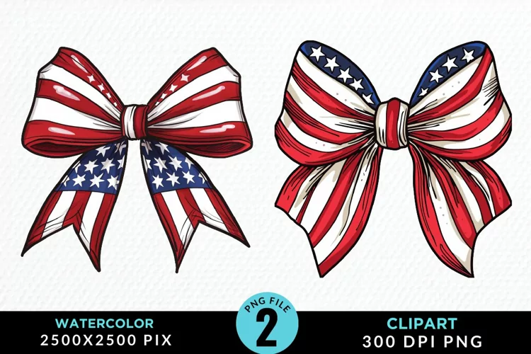 Watercolor Coquette 4th Of July Bow PNG Clipart