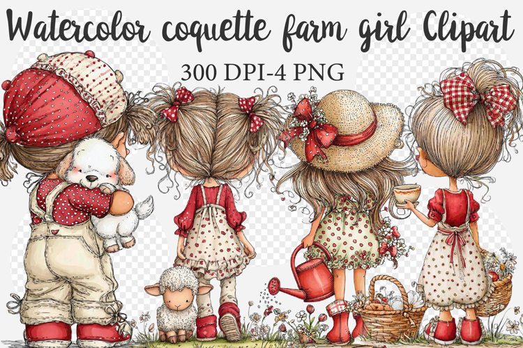 Watercolor coquette farm girl Clipart