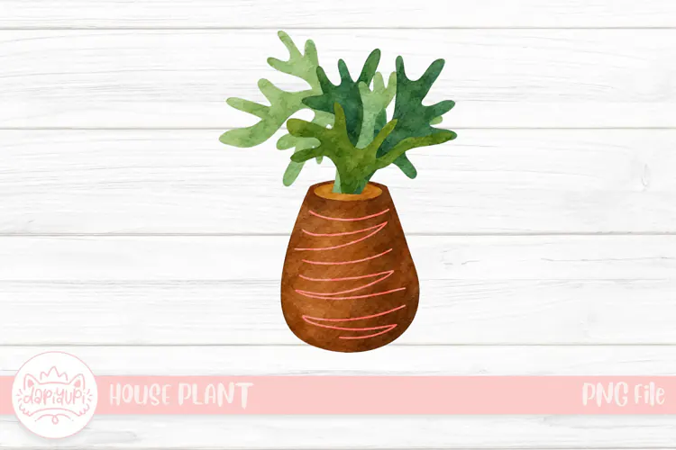 Watercolor Coral-Leaf Potted Plant