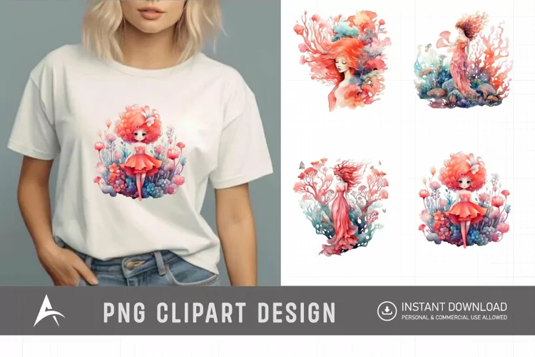 Watercolor Coral Reef Fairy Clipart