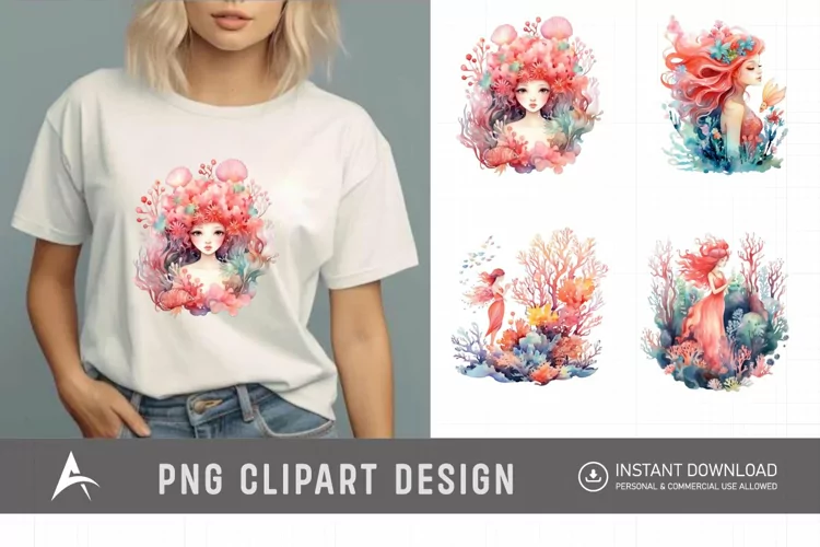 Watercolor Coral Reef Fairy Clipart