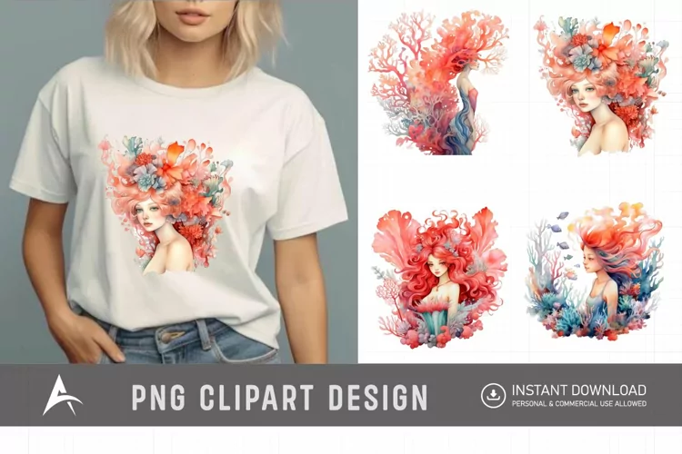 Watercolor Coral Reef Fairy Clipart