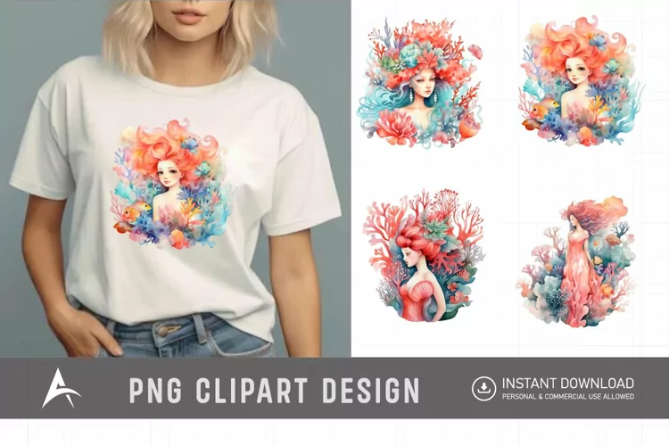 Watercolor Coral Reef Fairy Clipart