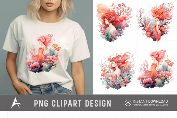 Watercolor Coral Reef Fairy Clipart